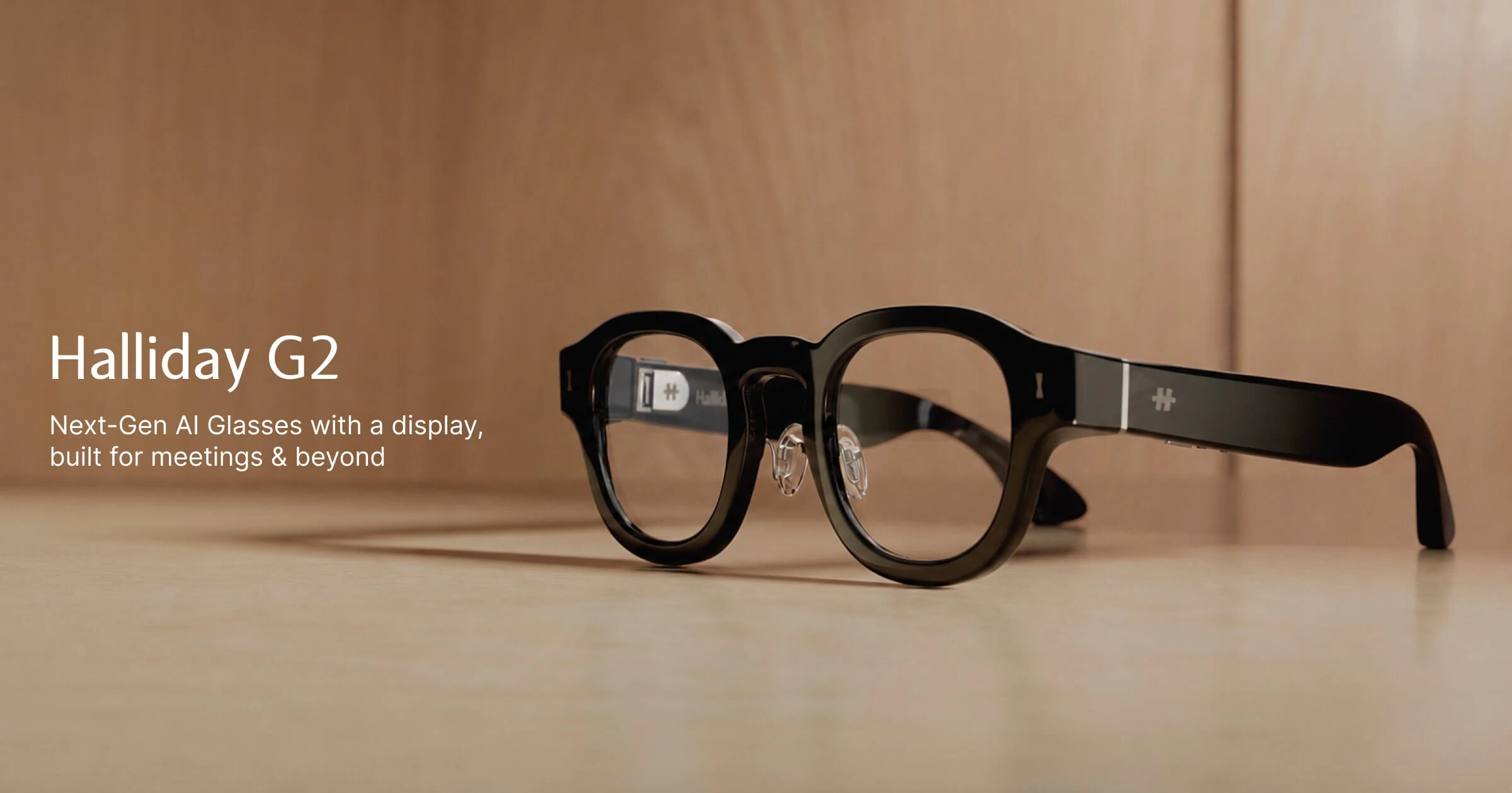 Black Halliday G2 camera-free display glasses shown in the official launch image