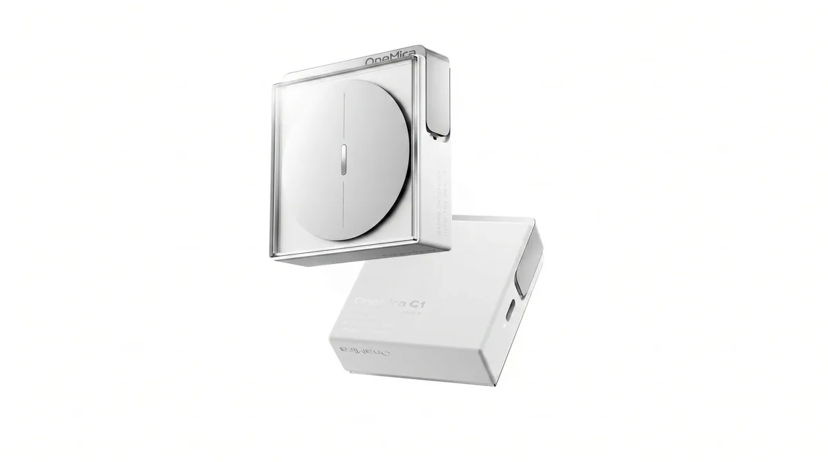 Silver OneMira C1 desktop recorder with its visible recording turntable
